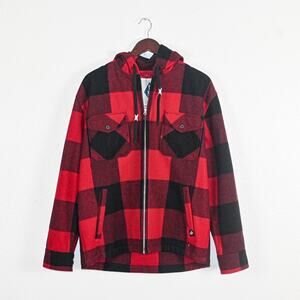 Deus Ex Machina Men's Zip up Wool Flannel Jacket Hooded Bufallo Plaid Medium